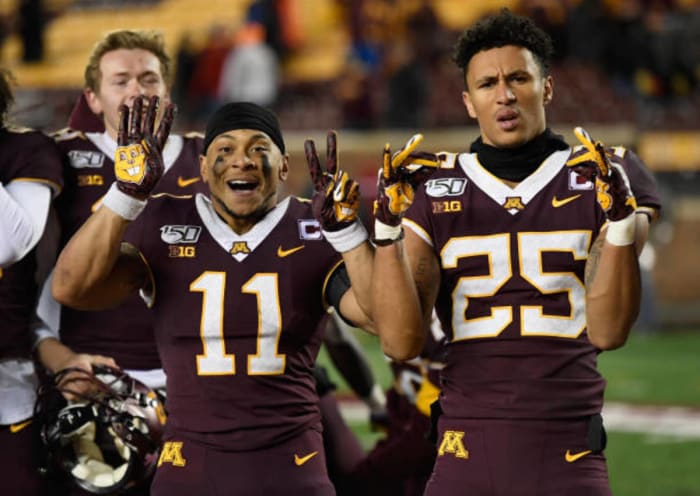 Minnesota defensive backs Benjamin St-Juste and Antoine Winfield Jr.